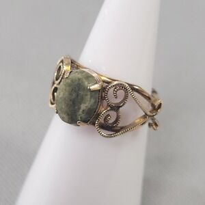 Burt Cassell Vintage Ring 12k Gold Filled Green Jade Filigree Scroll Size 6.25